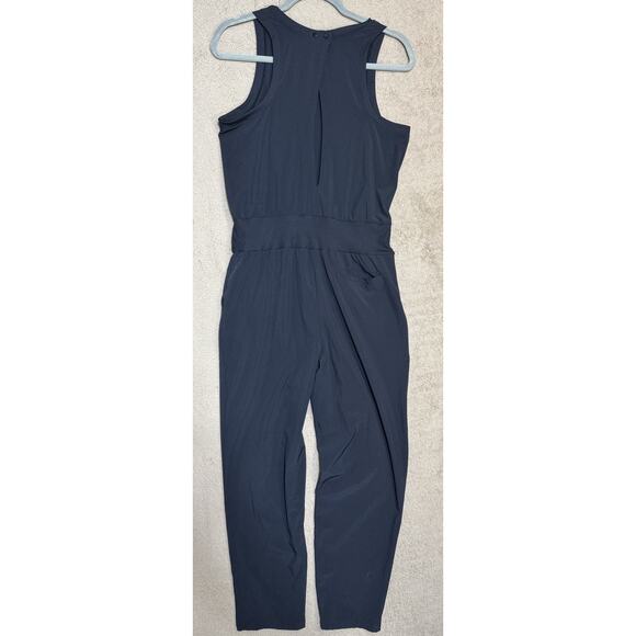 Zella OSR Pursuit Sleeveless Crop JUMPSUIT Size M Black Yoga Pilates - Picture 4 of 8